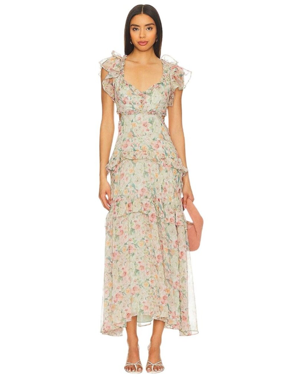 ASTR the Label Mable Dress in Light Green Floral Small New Womens Long Maxi